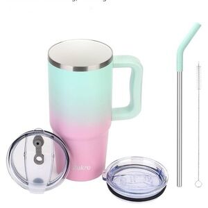 Zukro 24 oz Ceramic Coated Interior Tumbler w Handle, Straw, & Covers. BNIB.